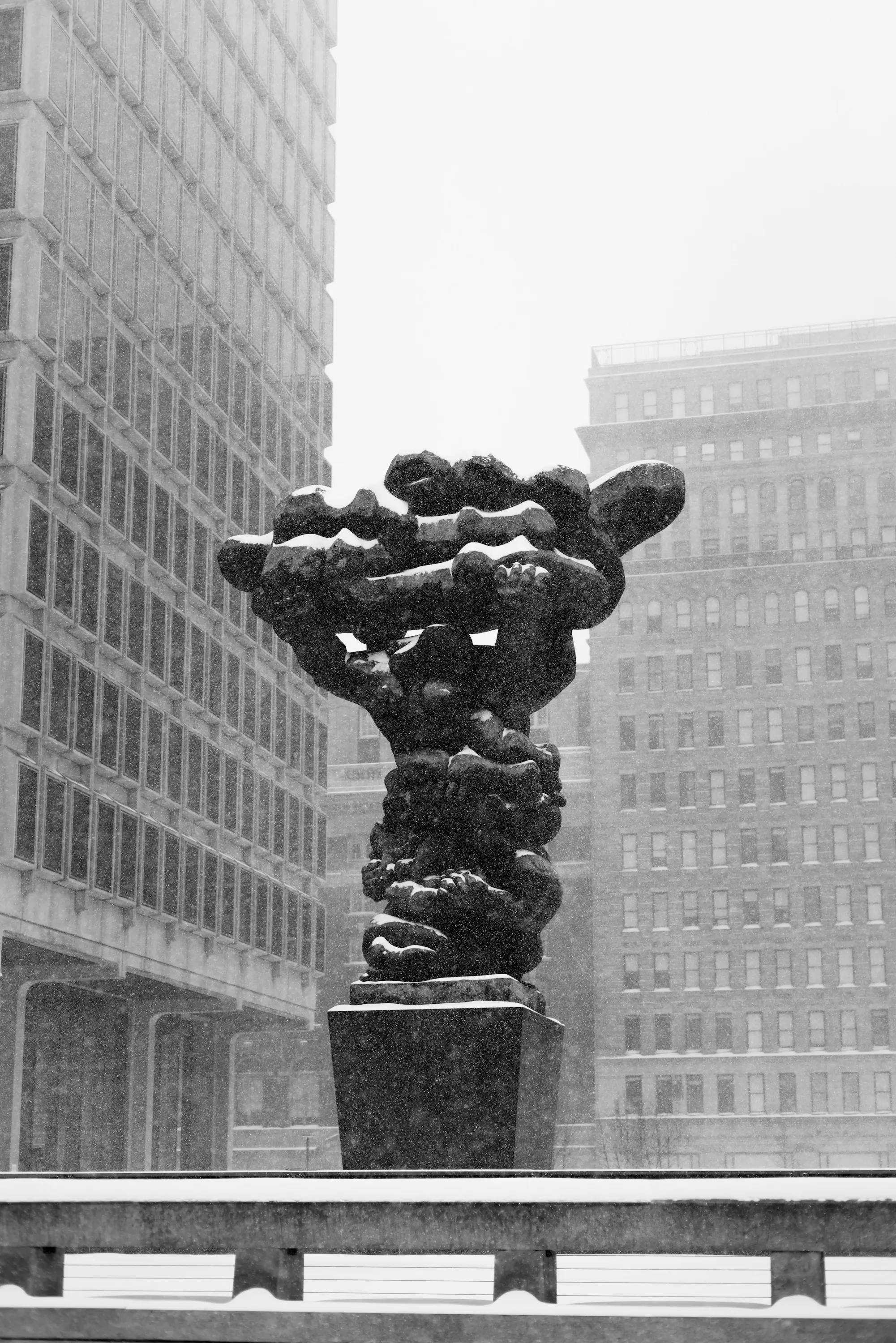 Philadelphia statue in snowstorm